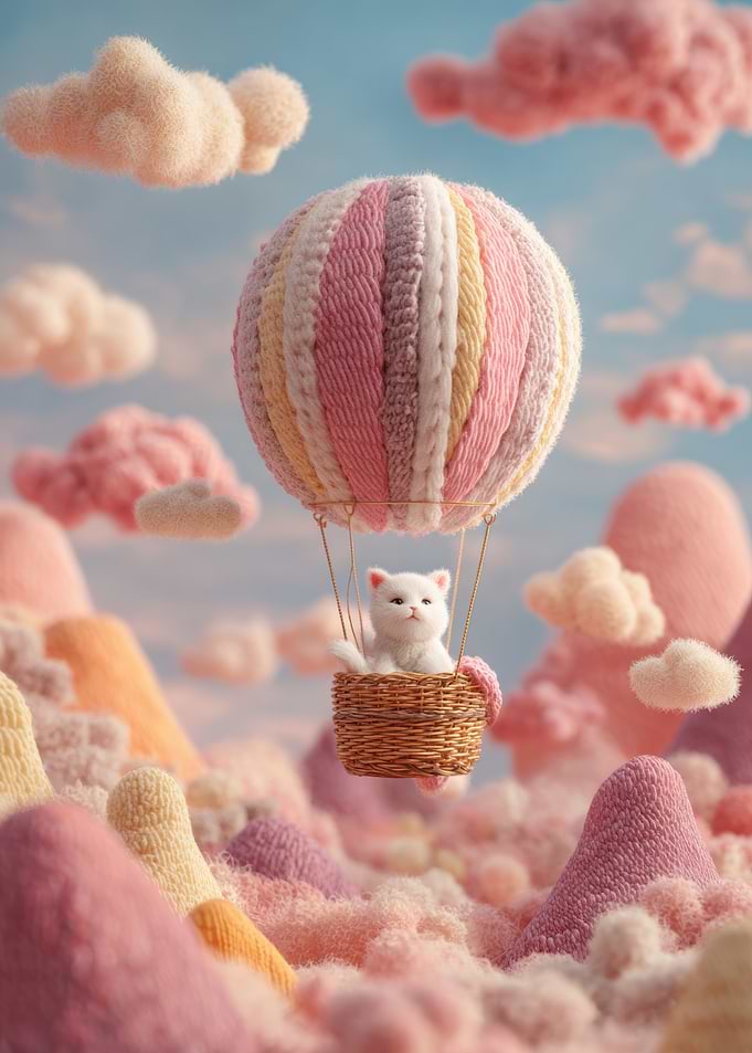 Cat in Hot Air Balloon Dreamscape