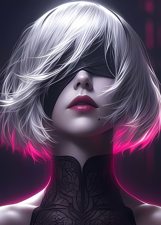 2B Portrait with Pink Highlights