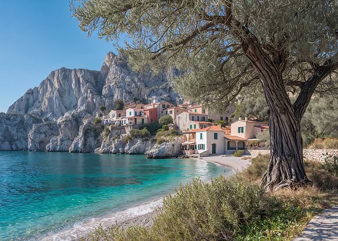 Picturesque Coastal Village with Turquoise Water