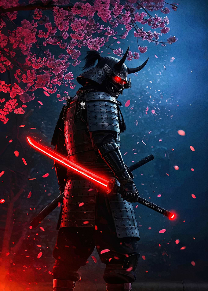 Cyberpunk Samurai with Glowing Red Katana