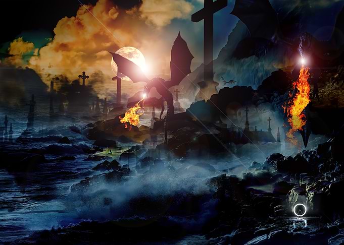Dragon in a Graveyard Landscape