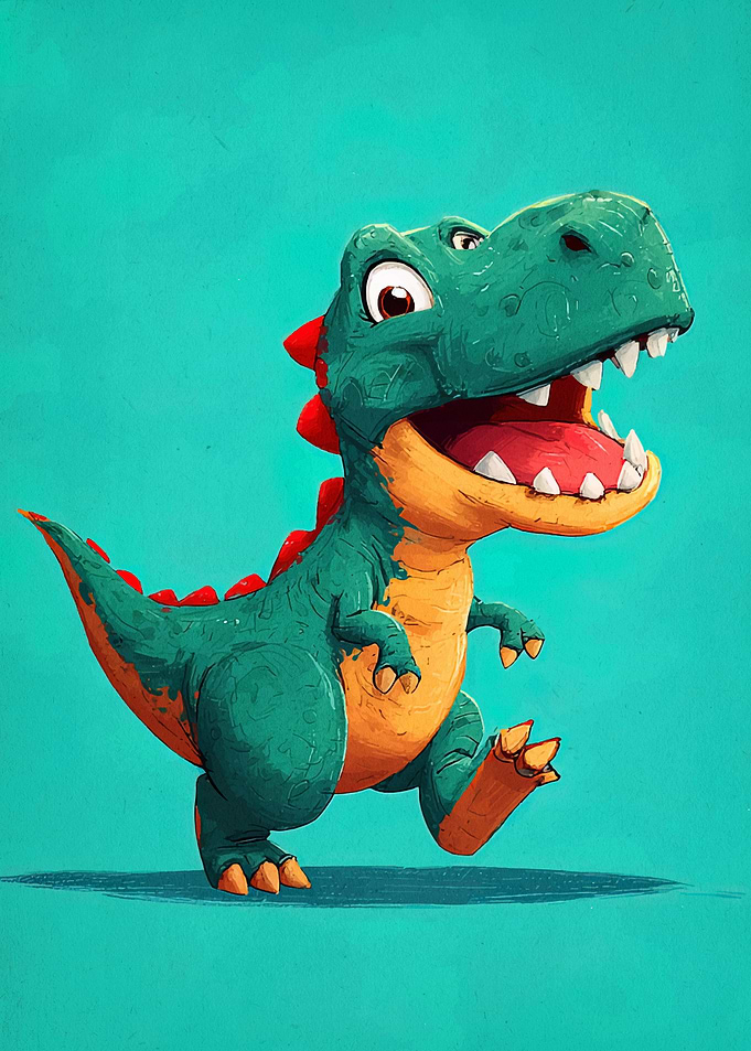 Cartoon Dinosaur on Teal Background