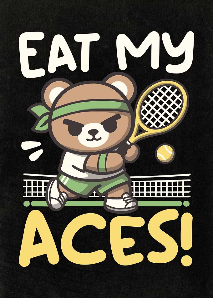 Eat My Aces Tennis Bear Cartoon