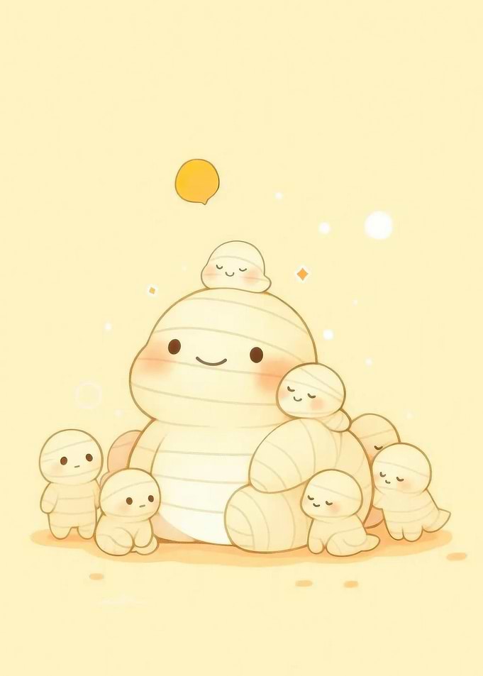 Cute Mummy Family Cartoon Illustration