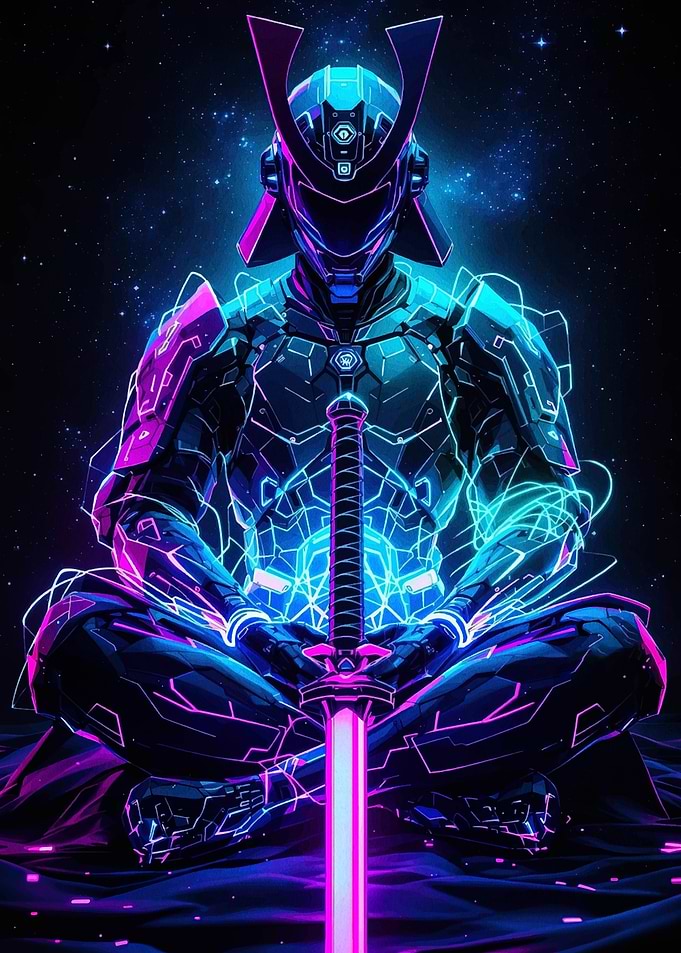 Cyberpunk Samurai in Lotus Position