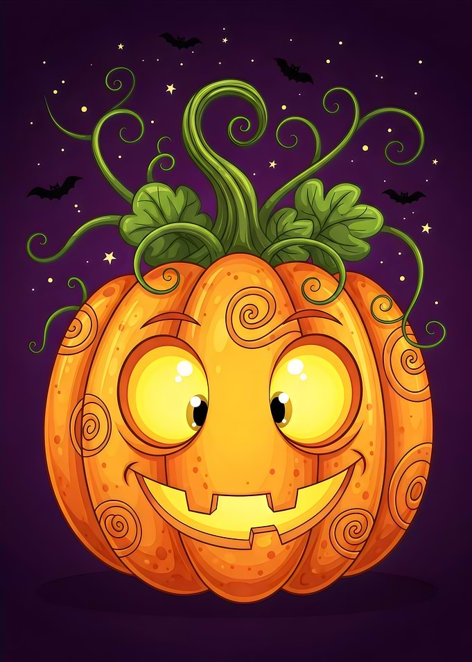Cartoon Halloween Pumpkin with Bats
