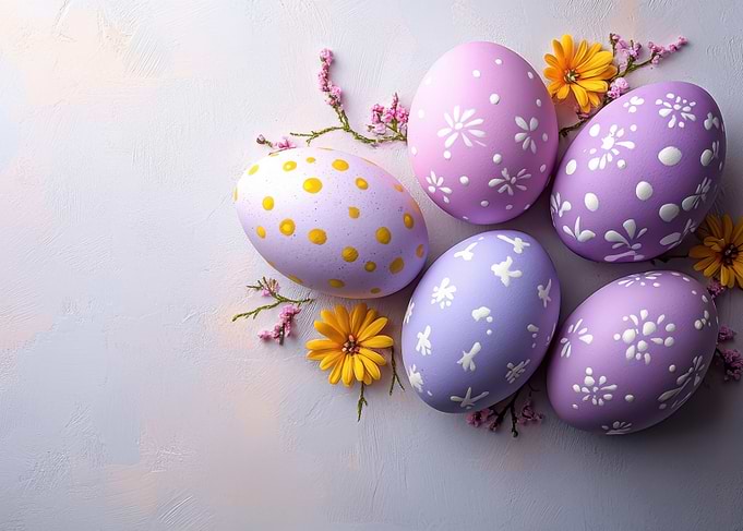 Pastel Easter Eggs with Floral Accents