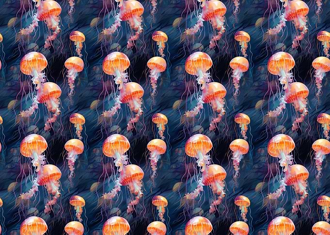 Jellyfish Pattern on Dark Blue Background
