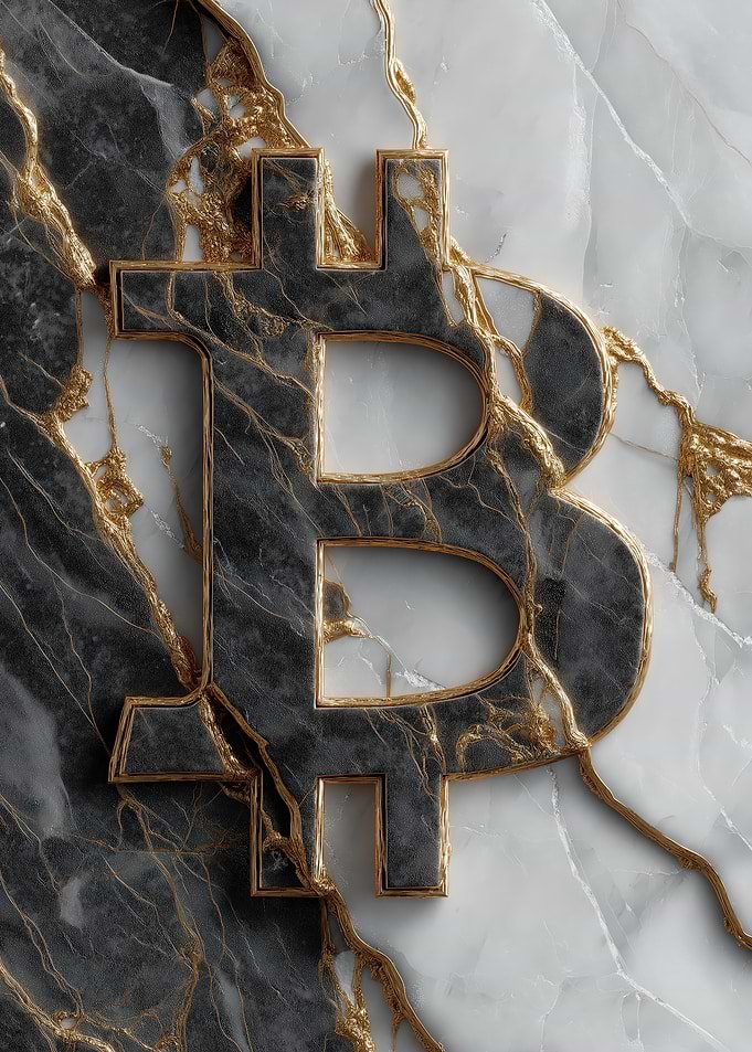 Bitcoin Symbol on White Marble