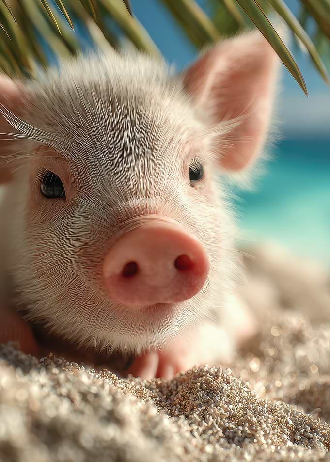 Cute Piglet on a Sandy Beach