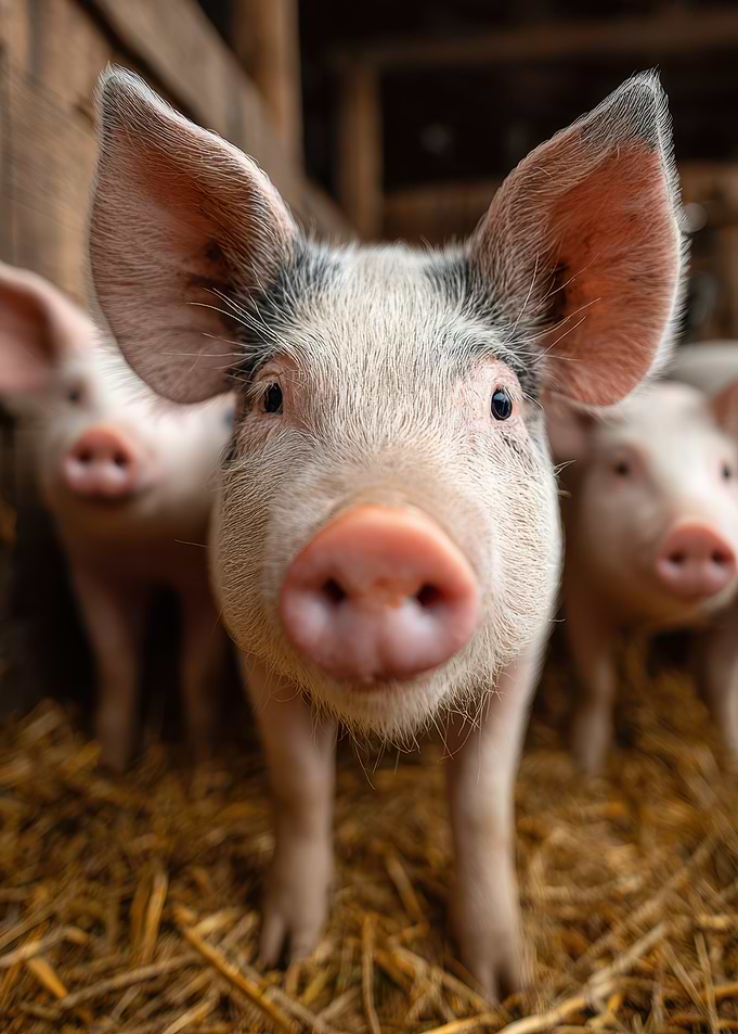 Curious Piglets in Straw
