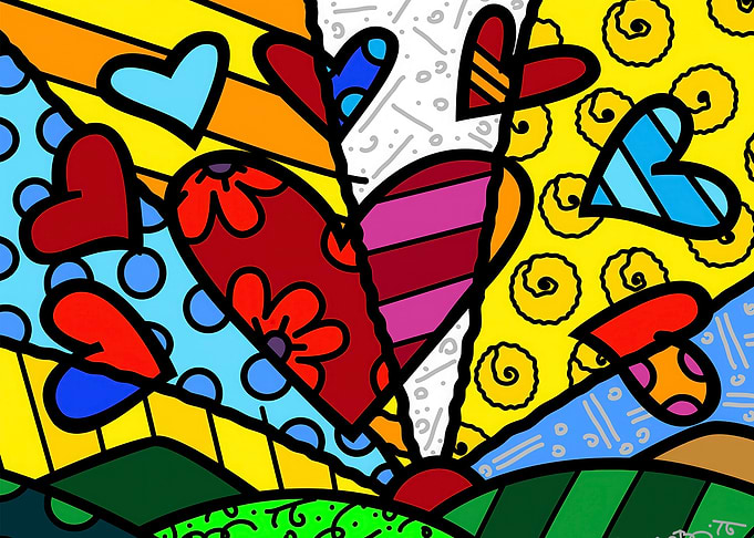 Colorful Hearts Abstract Landscape Painting