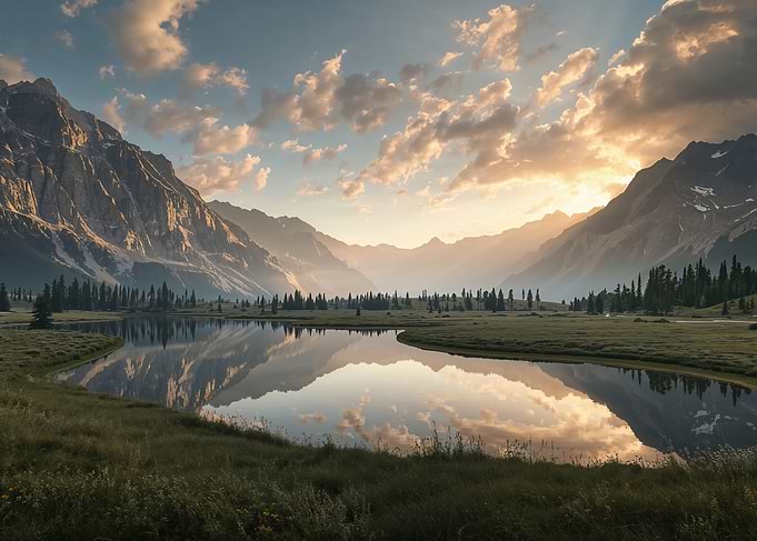 Mountain Lake Reflection at Sunset