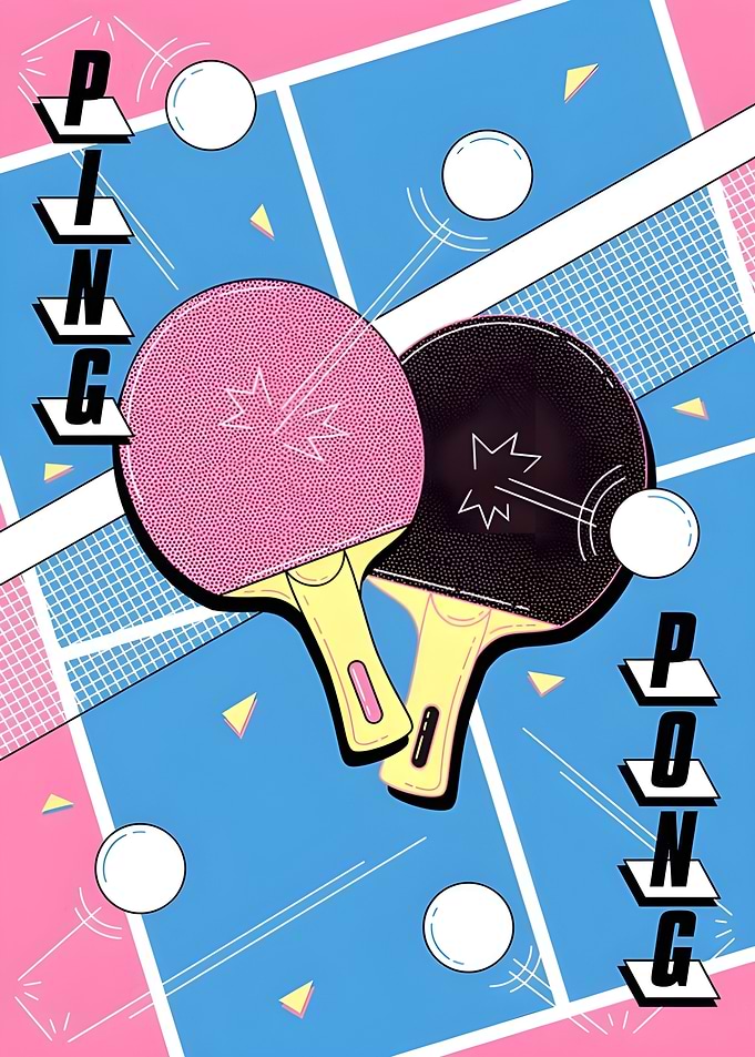 Ping Pong Paddles and Balls Illustration