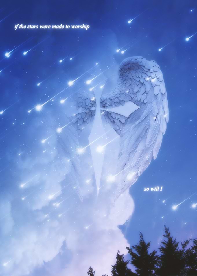 Heavenly Christ Angel Shooting Stars Twilight Sky