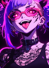 Anime Girl with Horns and Tattoos