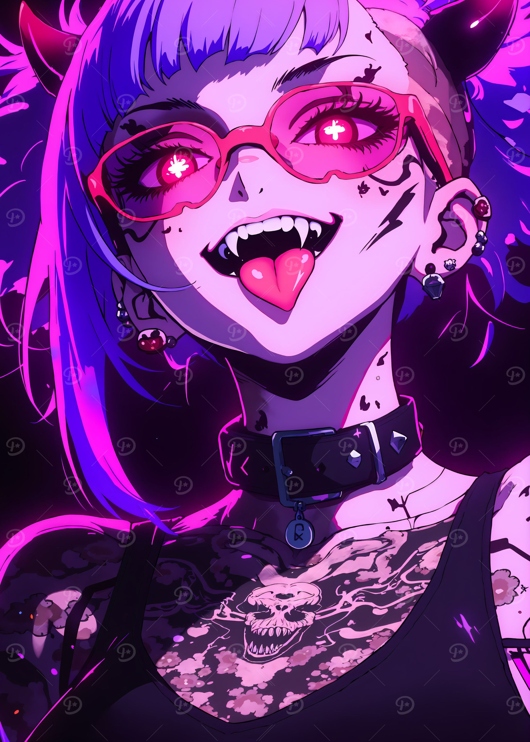 Anime Girl with Horns and Tattoos