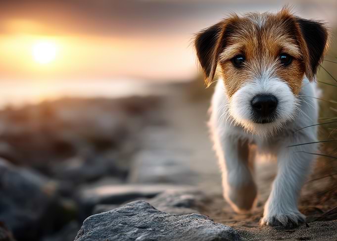 Jack Russell Terrier Puppy at Sunset