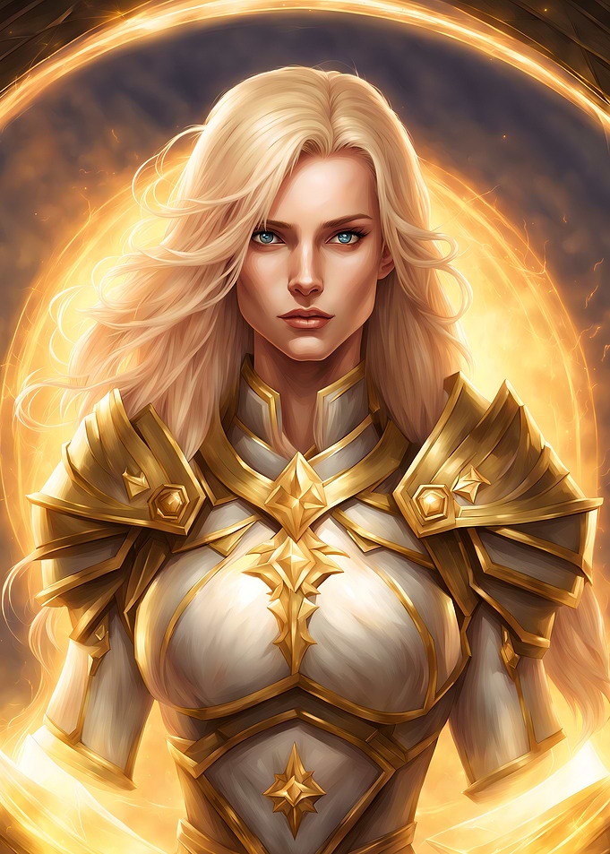 Female Holy Priest Paladin in Golden Armor