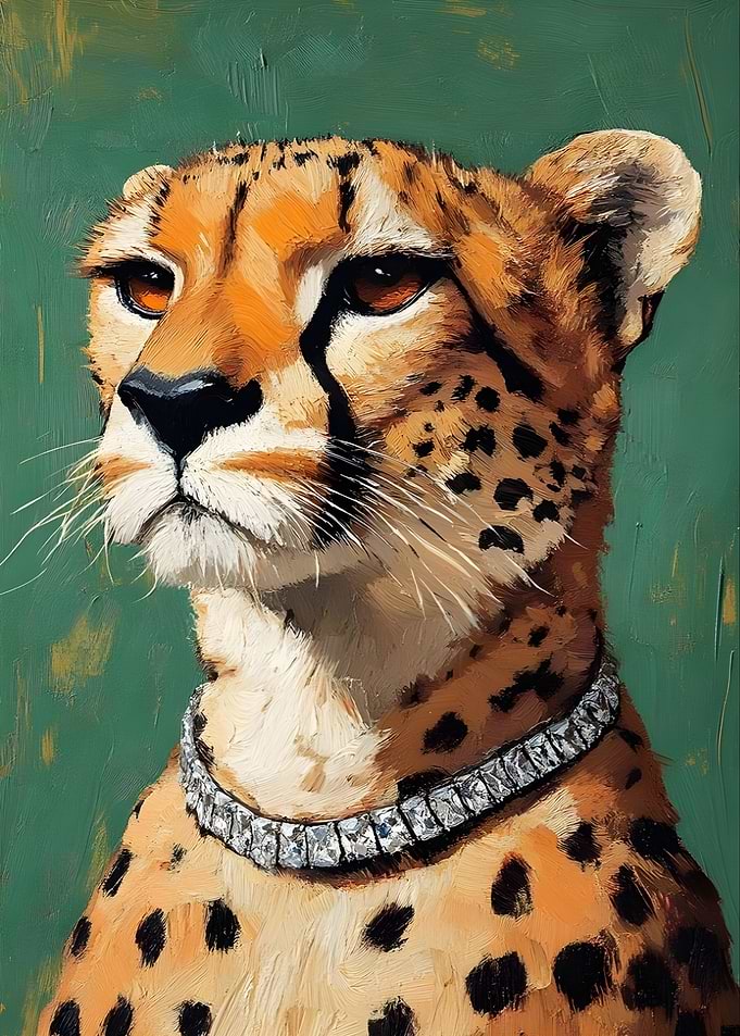 Elegant Cheetah Portrait with Diamond Necklace