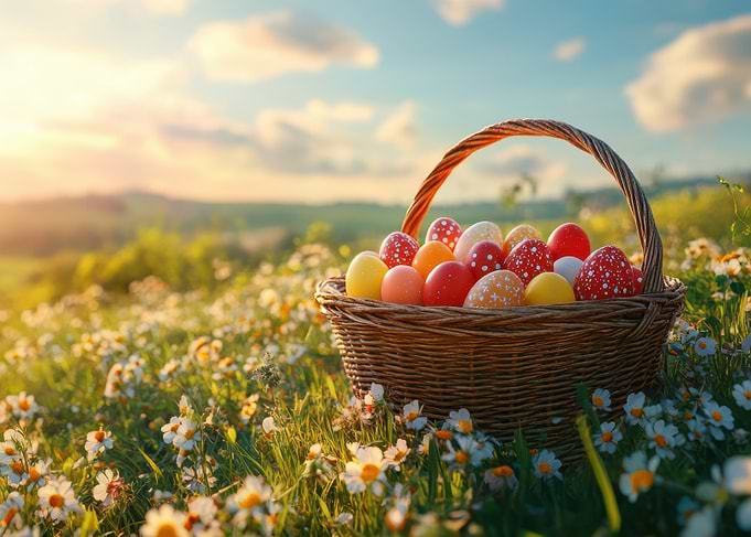 Easter Basket in a Daisy Field