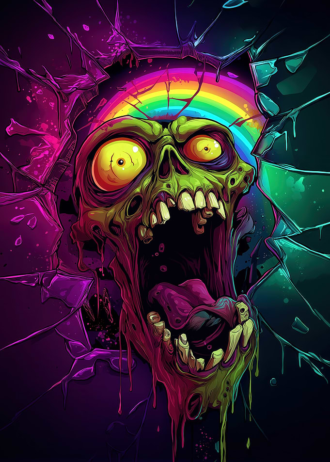 Zombie Bursting Through Rainbow Portal