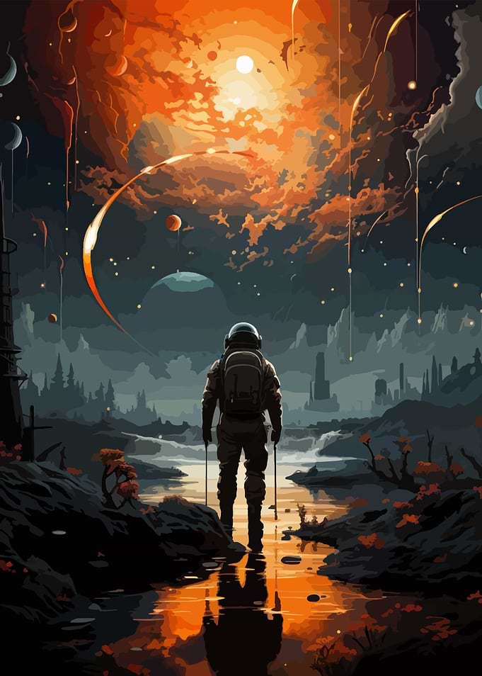 Astronaut on Alien Planet Landscape