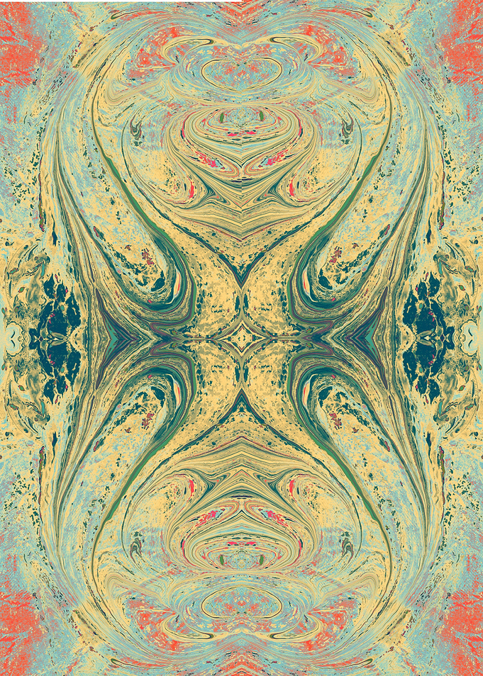 Abstract Marbled Pattern in Yellow and Teal