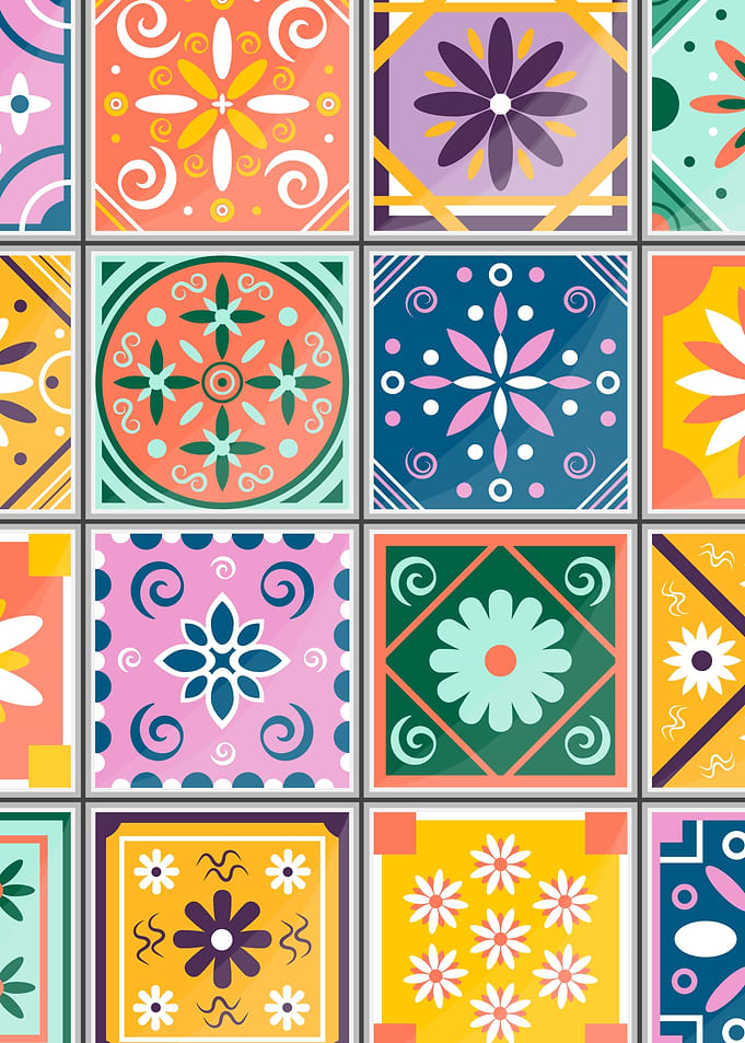 Colorful Floral Tile Pattern