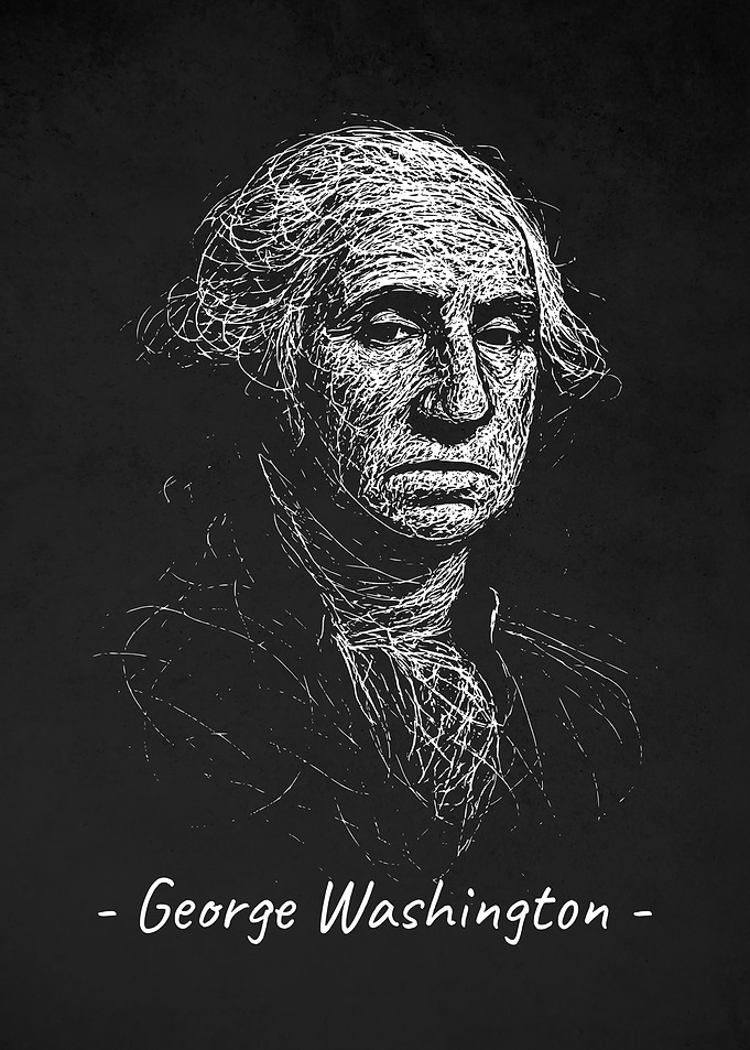 George Washington Portrait - White Lines Scribble Art