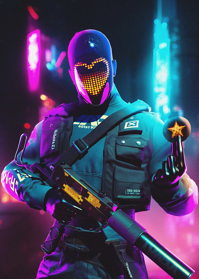 Cyberpunk Soldier with Heart Mask