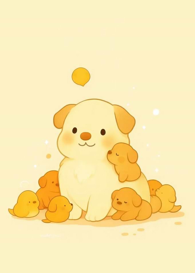 Cute Dog with Puppies Illustration