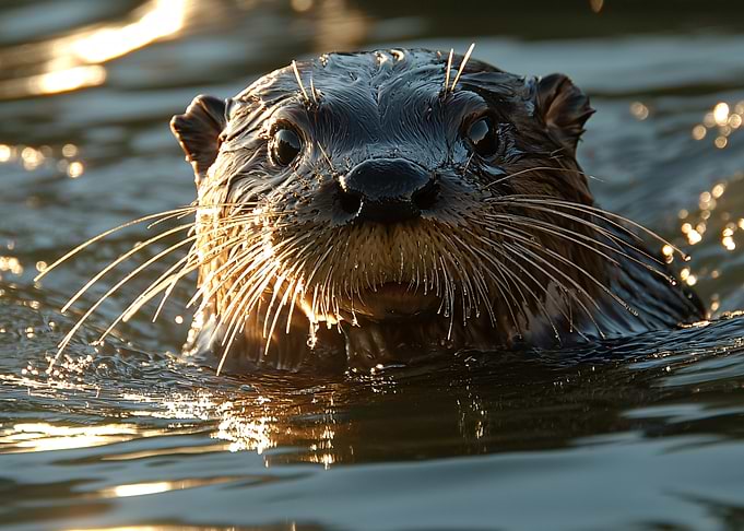 Otter swimming in water close-up