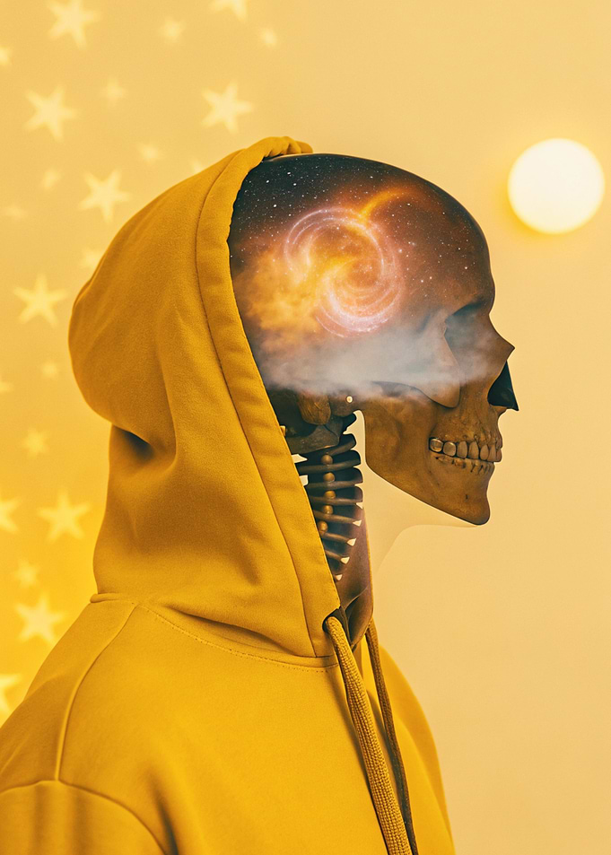 Hooded Skeleton with Galaxy Brain