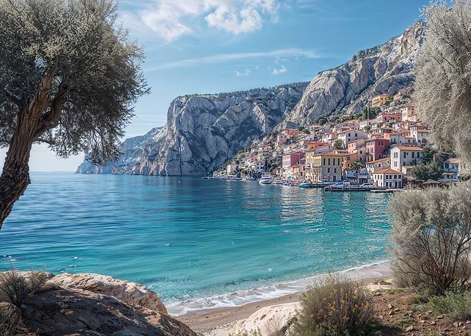Coastal Town on Turquoise Water