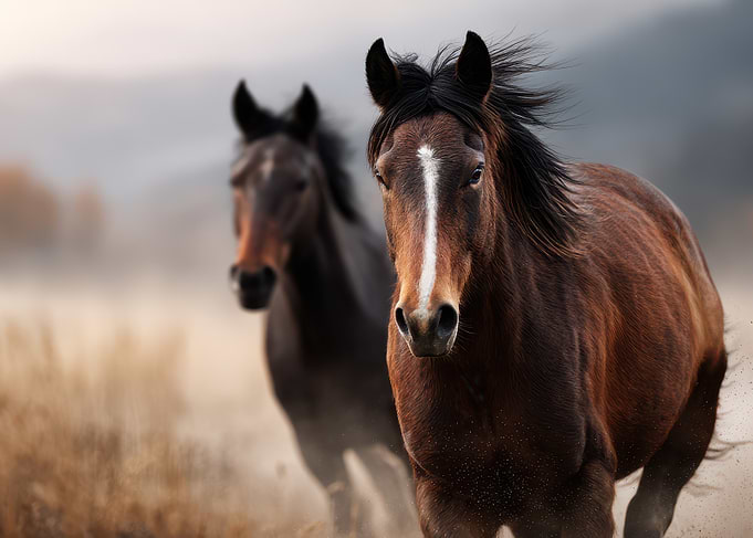 Two Horses Running in a Field