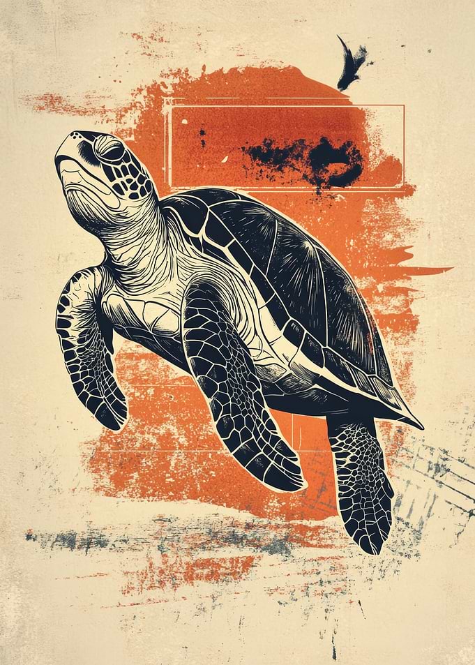 Sea Turtle Illustration with Orange Accents