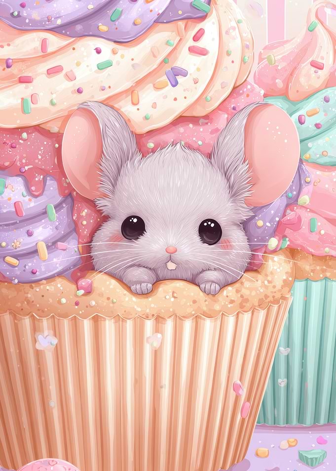 Cute Mouse in Cupcake Pastel Colors