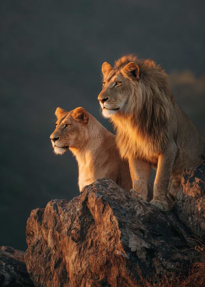 Lion and Lioness on Rocky Outcrop