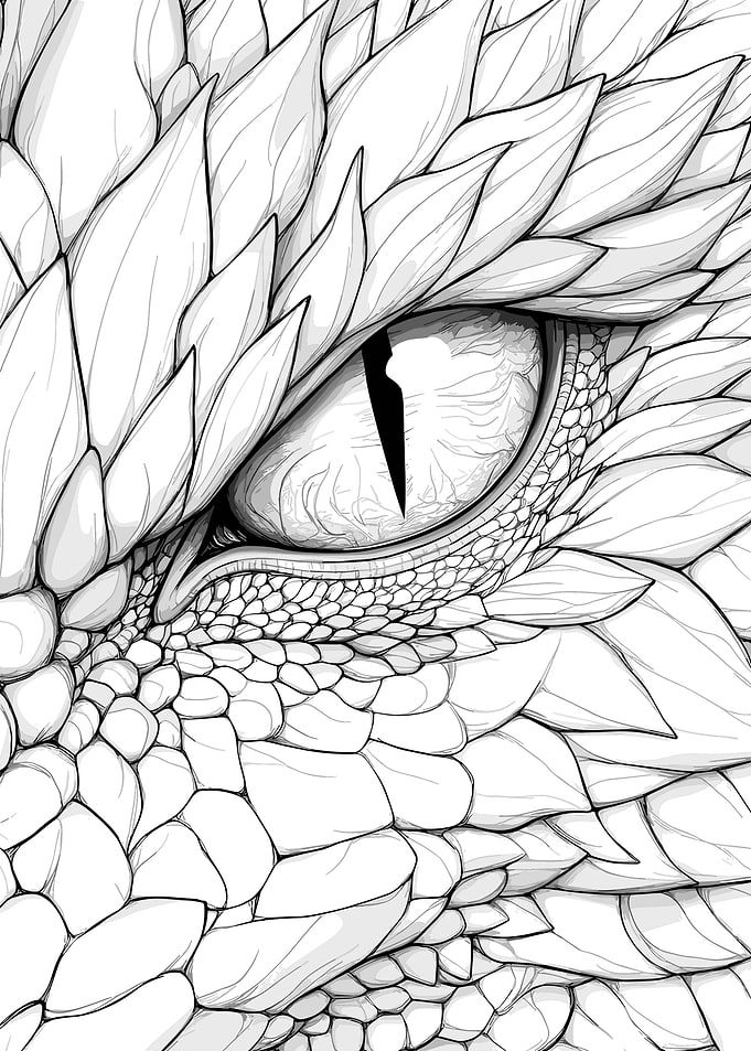 Dragon Eye Close-Up Line Art
