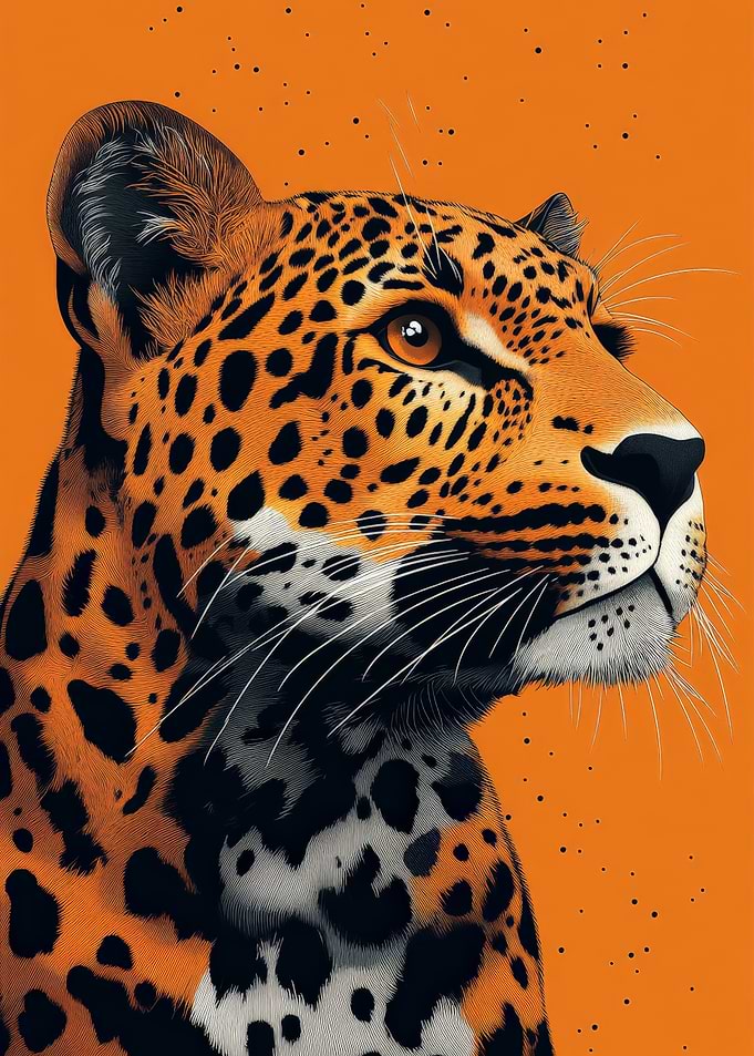 Jaguar Portrait on Orange Background