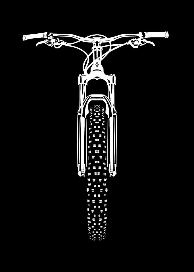White Bicycle Front on Black Background