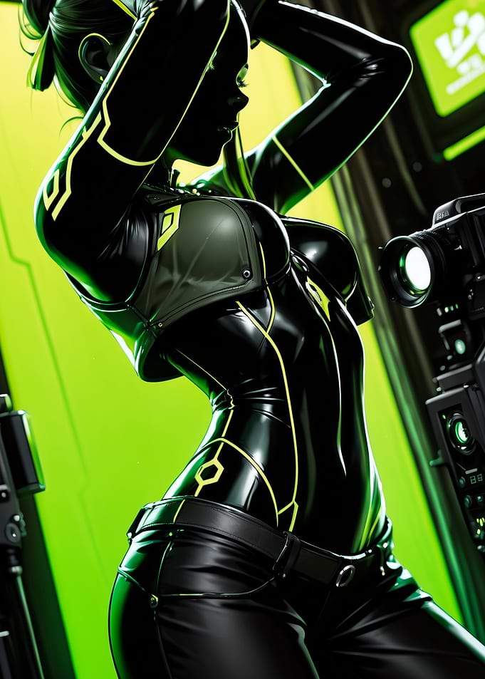 Cyberpunk Woman in Black Suit