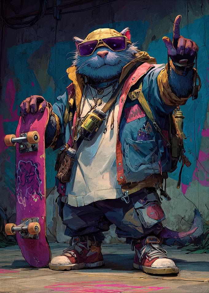 Cool Cat Skateboarder with Attitude