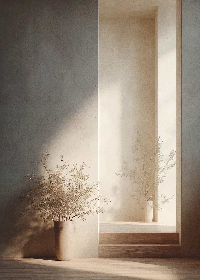 Minimalist Interior with Plants and Light