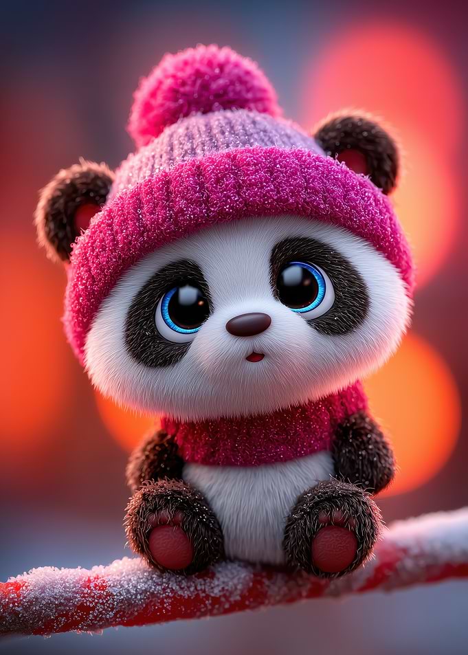 Cute Panda with Pink Hat and Scarf