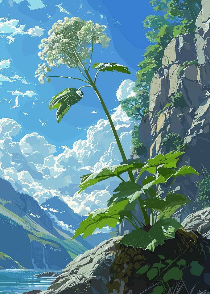 Scenic Landscape with Plant and Mountains