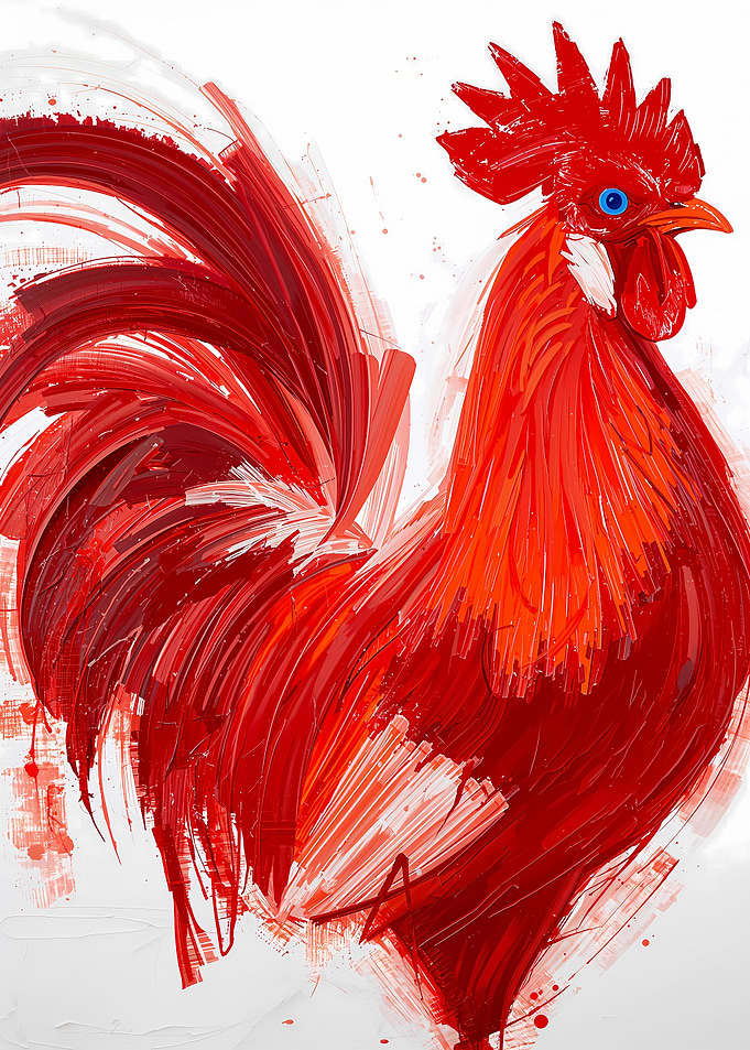 Red Rooster Painting with Blue Eyes
