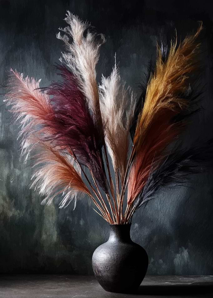 Pampas Grass in Dark Vase