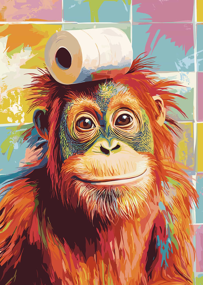 Orangutan with Toilet Paper on Head